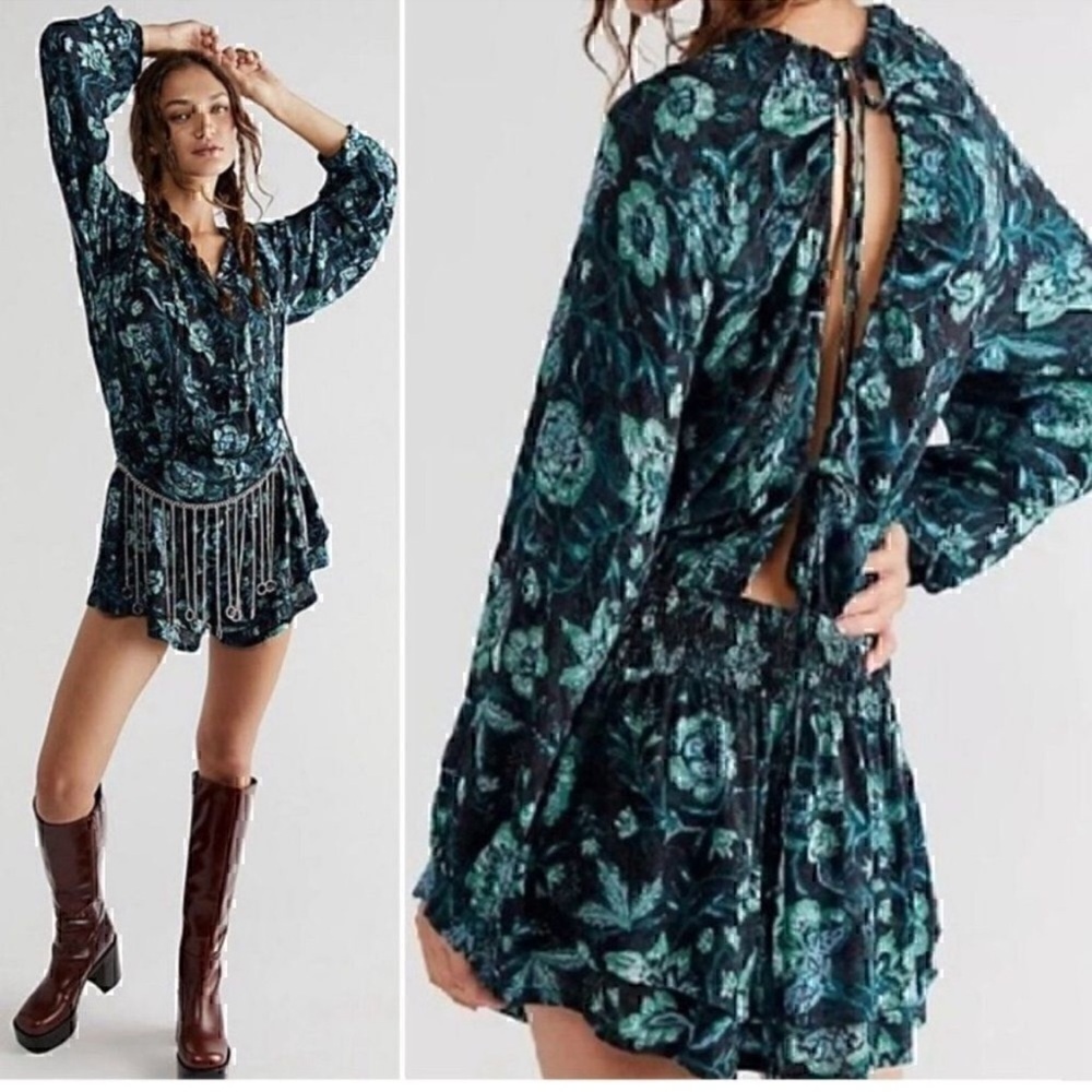 NWT FREE PEOPLE Women’s Dance 'Til Dawn Romper Green Black Floral Medium $148.00